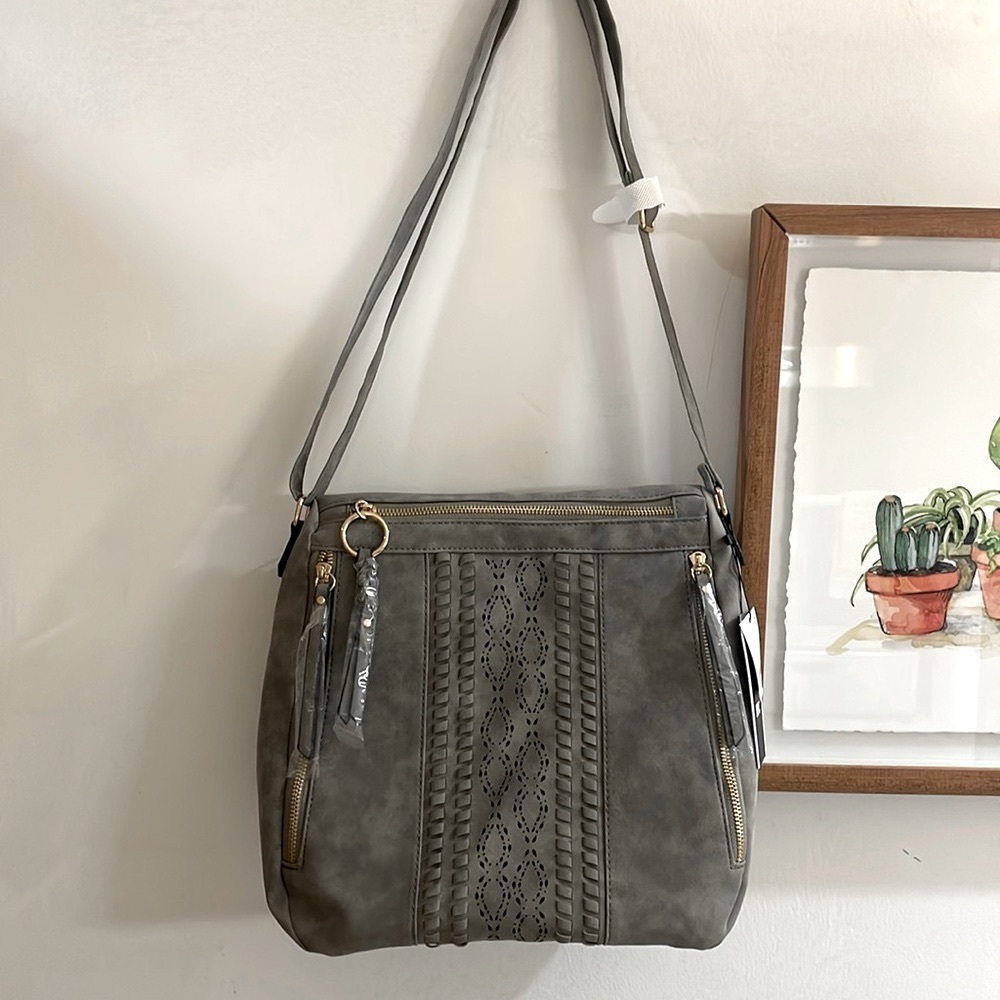 NWT VRNYC Faux Suede Bag W/ Gold Accents